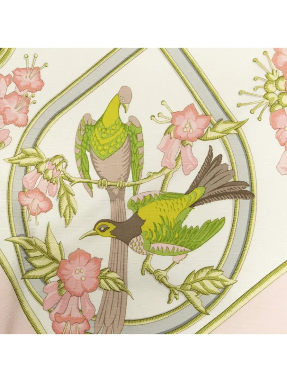 Hermes Scarf Light Pink Green White Silk